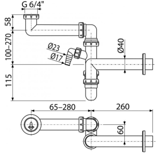 Сифон для мойки AlcaPlast со штуцером и накидной гайкой A872P